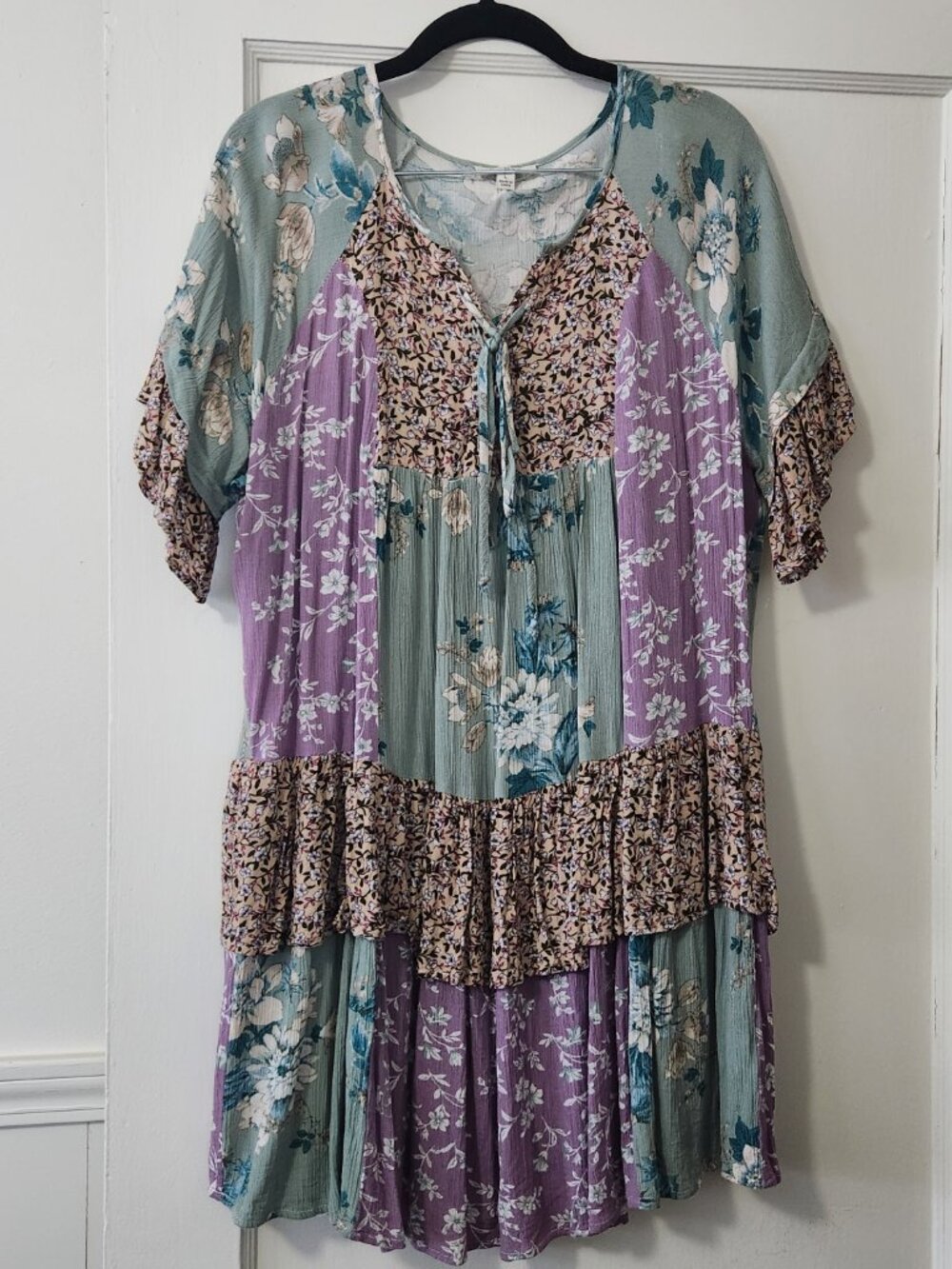 Umgee Patwork Floral Midi Dress | Lavendar, Blue and Brown | Size L
